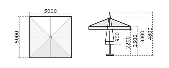 Зонт профессиональный телескопический 5х5 м Capri Dark антрацит, слоновая кость 5000х5000 мм