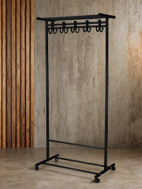 Вешалка напольная на колесах М 9 чёрный с крючками