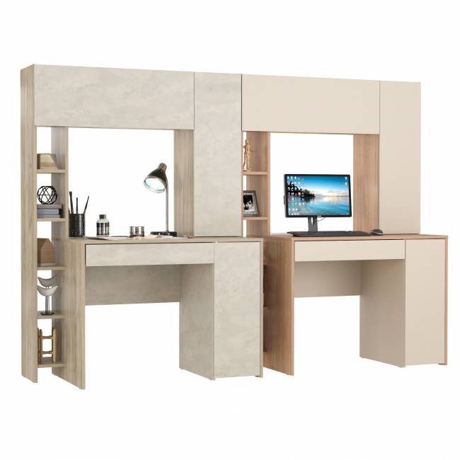 Два стола с надстройкой Комфорт 12.71 цвет дуб крафт серый/шёлковый камень/гикори рокфорд натуральный/сатин