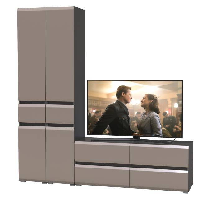 Два шкафа с ящиками и тумба под ТВ Сидней цвет антрацит/МДФ веллюто капучино