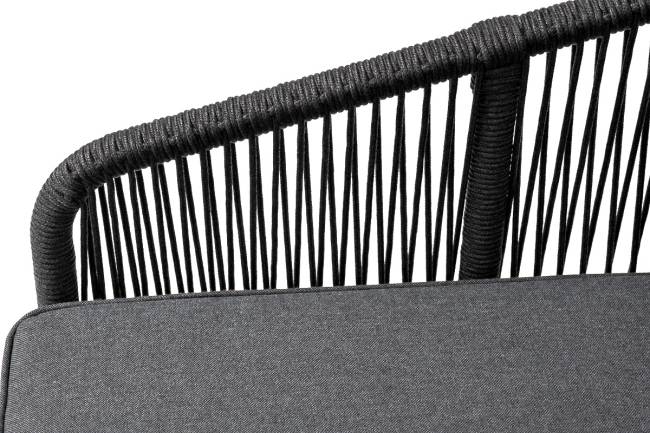 "Канны" диван модульный плетеный из роупа, каркас алюминий темно-серый (RAL7024), роуп темно-серый круглый, ткань темно-серая