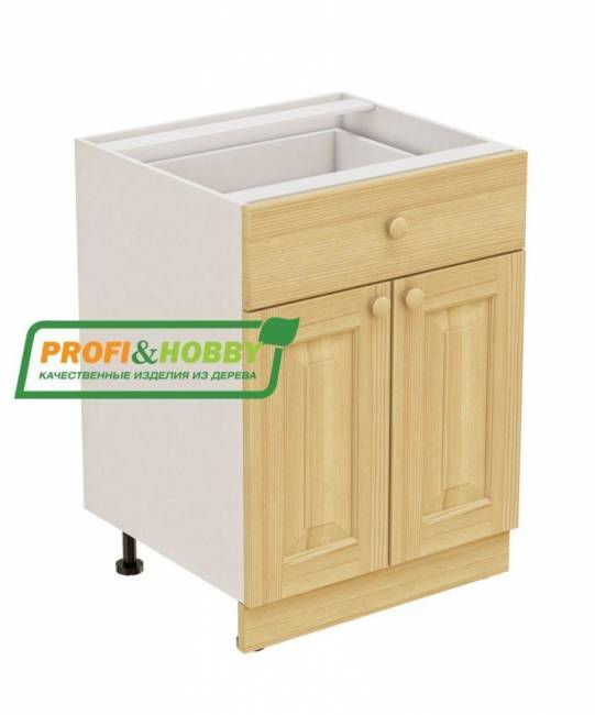 Тумба 2 двери 1 ящик 600х530х720 + фасад сосна бесцветный лак