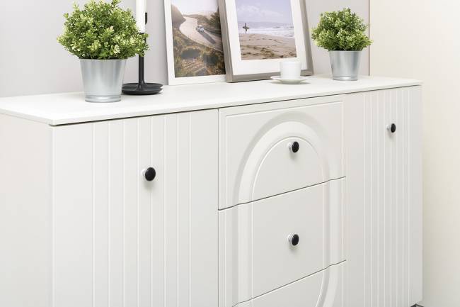 Двуспальная кровать 1600 с мягкой спинкой Валенсия с комодом и шкафом цвет белый шагрень/ткань велутто 19