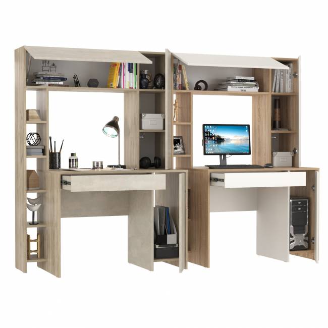 Два больших компьютерных стола Комфорт 12.71 цвет дуб крафт серый/шёлковый камень/дуб сонома/белый