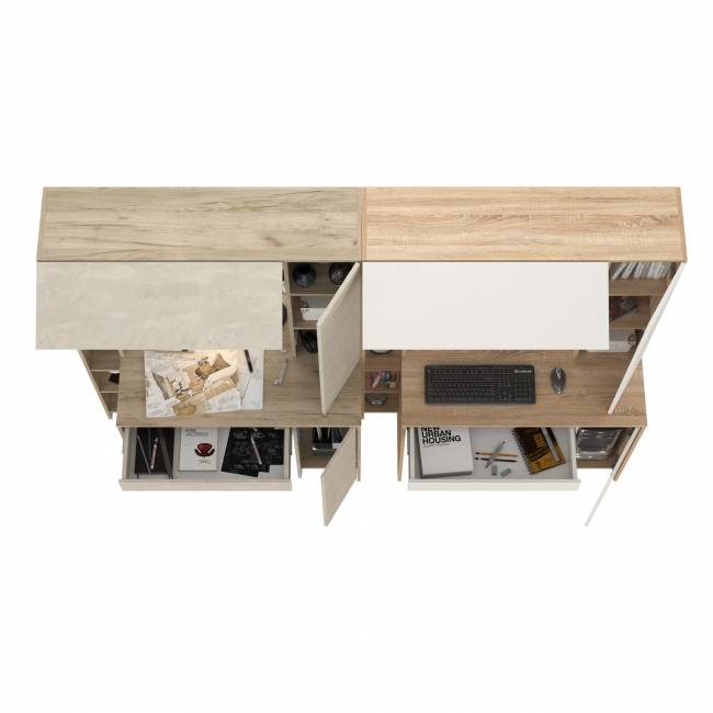 Два больших компьютерных стола Комфорт 12.71 цвет дуб крафт серый/шёлковый камень/дуб сонома/белый