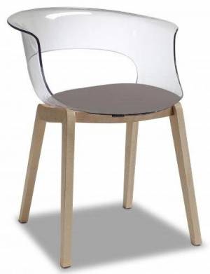 Кресло прозрачное с подушкой Natural Miss B Antishock натуральный бук, прозрачный, серый 580х600х770 мм
