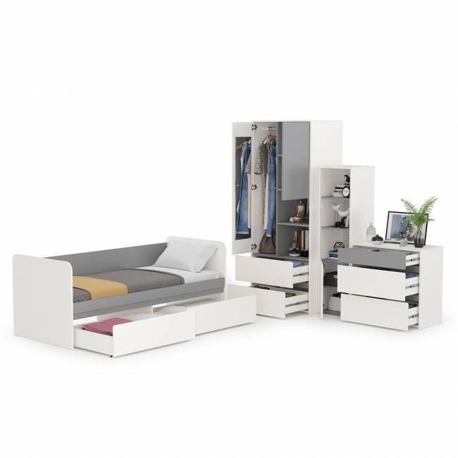 Мебель детская Торонто компоновка № 26 цвет белый шагрень/стальной серый