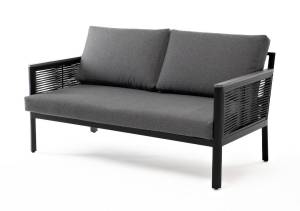 "Сан Ремо" диван 2-местный плетеный из роупа, каркас алюминий темно-серый, роуп серый, ткань серая