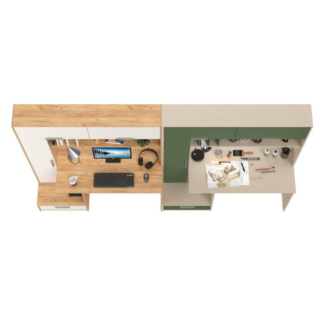 Два стола письменных Лайт 03.243Н цвет дуб крафт золотой/белый премиум/сатин/дымчатый зелёный