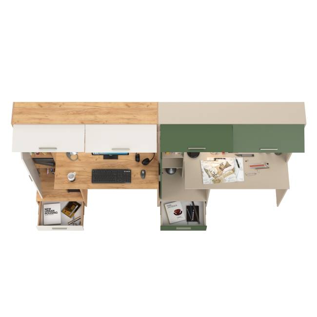 Два стола письменных Лайт 03.243Н цвет дуб крафт золотой/белый премиум/сатин/дымчатый зелёный