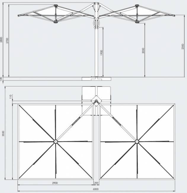 Зонт профессиональный двухкупольный 2.9х6 м Galaxia Dual V Carbon антрацит, слоновая кость 2900х6000 мм Зонт профессиональный двухкупольный 2.9х6 м Galaxia Dual V Carbon антрацит, слоновая кость 2900х6000 мм