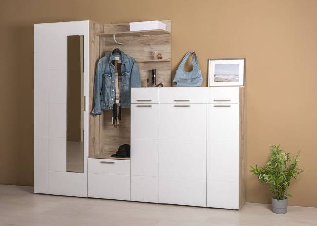 Тумба Лайн 13.234 цвет дуб крафт серый/фасады МДФ белый глянец