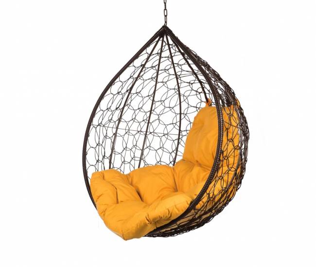 Подвесное кресло в виде капли "Tropica Brown" BS" оранжевая подушка