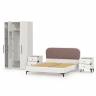 3-х дверный шкаф с кроватью с мягкой спинкой Валенсия 1600 и двумя тумбочками цвет белый шагрень/ткань велутто 19