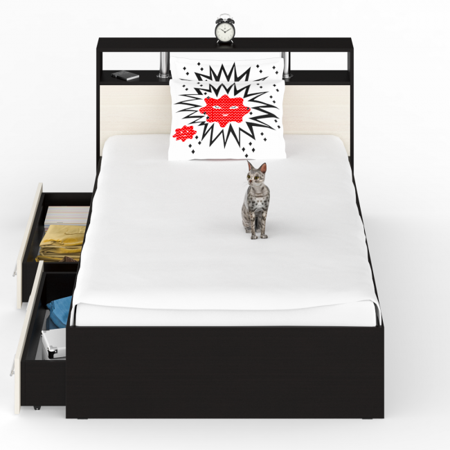 Кровать с ящиками Камелия 1200 цвет венге/дуб лоредо