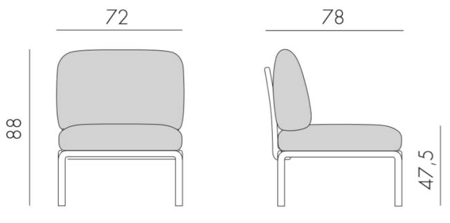Модуль центральный пластиковый с подушками Komodo Elemento Centrale белый, серый 700х780х900 мм