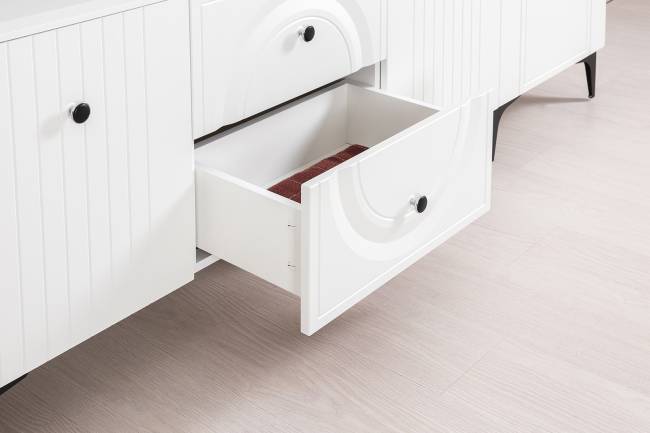 Стенка для гостиной с сервантом Валенсия № 60 цвет белый шагрень