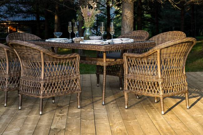 "Амароне" обеденная группа из искусственного ротанга на 6 персон, цвет коричневый "Амароне" обеденная группа из искусственного ротанга на 6 персон, цвет коричневый