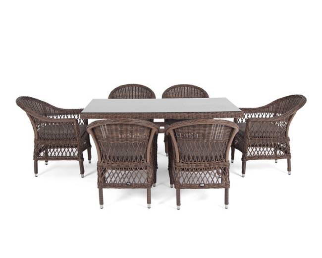 "Амароне" обеденная группа из искусственного ротанга на 6 персон, цвет коричневый "Амароне" обеденная группа из искусственного ротанга на 6 персон, цвет коричневый