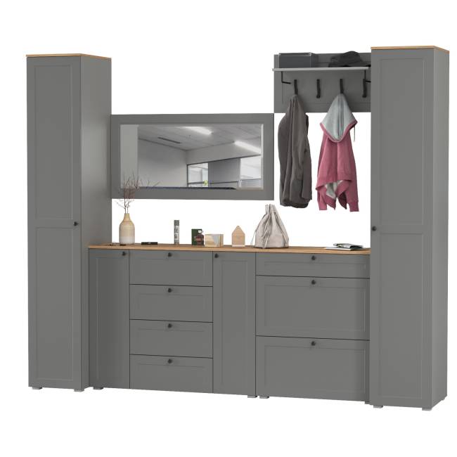 Стенка в прихожую Остин № 58 цвет серый графит/дуб крафт золотой