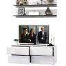 Две открытых полочки с тумбой для аппаратуры Сидней цвет белый/чёрный/МДФ белый глянец