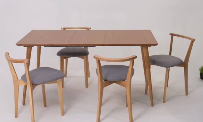 Стол Монте 120 натур со стульями Франк натур рогожка серый