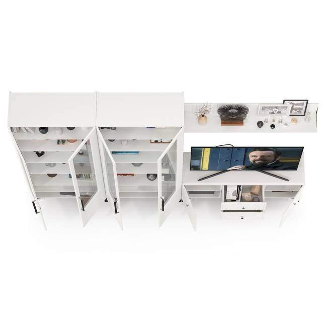 Большая стенка для ТВ-аппаратуры Валенсия № 64 цвет белый шагрень Большая стенка для ТВ-аппаратуры Валенсия № 64 цвет белый шагрень