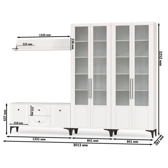 Большая стенка для ТВ-аппаратуры Валенсия № 64 цвет белый шагрень Большая стенка для ТВ-аппаратуры Валенсия № 64 цвет белый шагрень