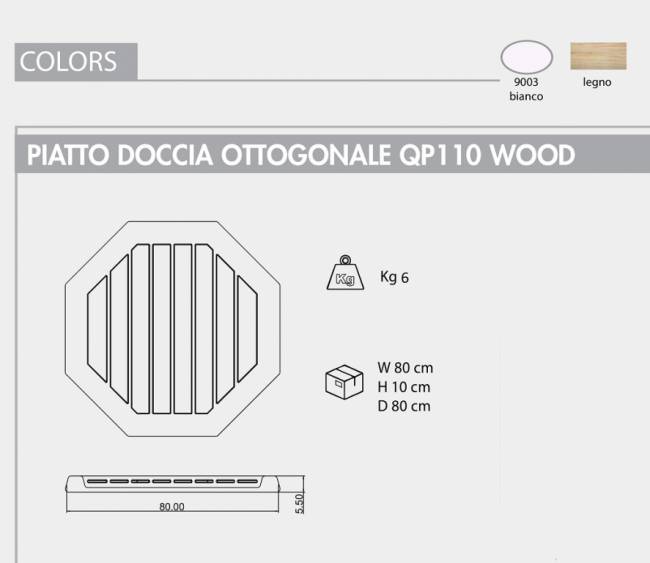 Поддон для уличного душа QP110 Wood белый 800х800х55 мм