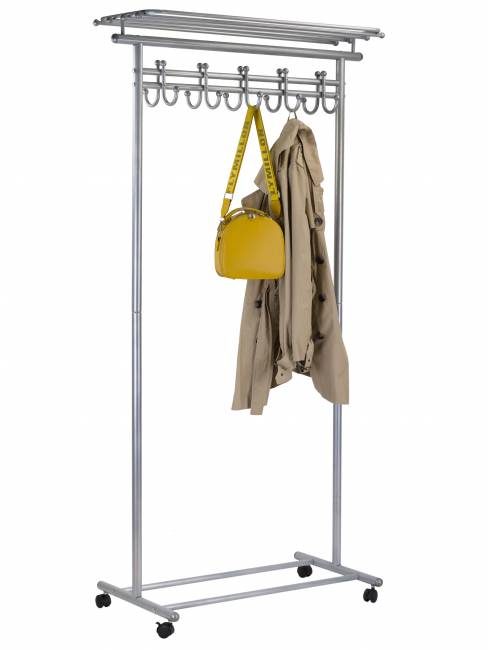 Вешалка напольная на колесах М 9 металлик с крючками Вешалка напольная на колесах М 9 металлик с крючками