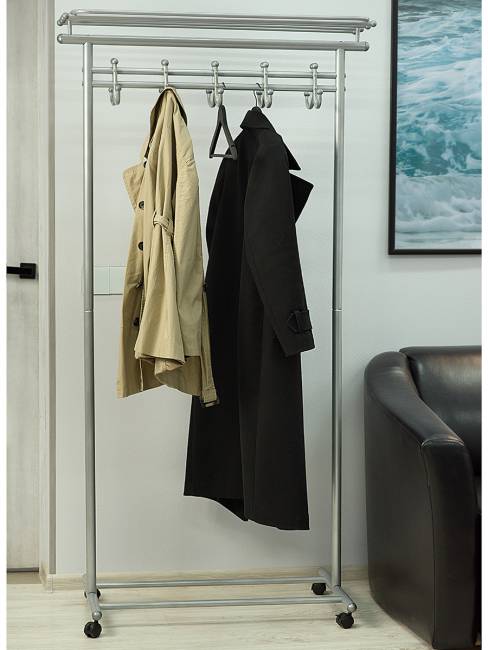 Вешалка напольная на колесах М 9 металлик с крючками Вешалка напольная на колесах М 9 металлик с крючками