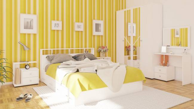 Кровать с ящиками 1600 Камелия + две тумбы цвет белый