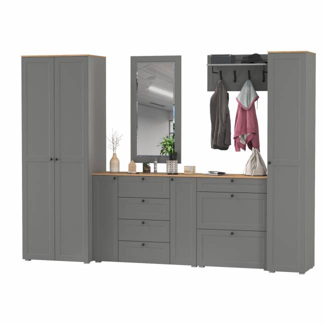 Мебельная стенка для прихожей Остин № 61 цвет серый графит/дуб крафт золотой