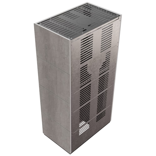 Каминокомплект Kratki PRO FLOKI NATURALI PIETRA DI SAVOIA GRIGIA BOCCIARDATA, угловое стекло слева