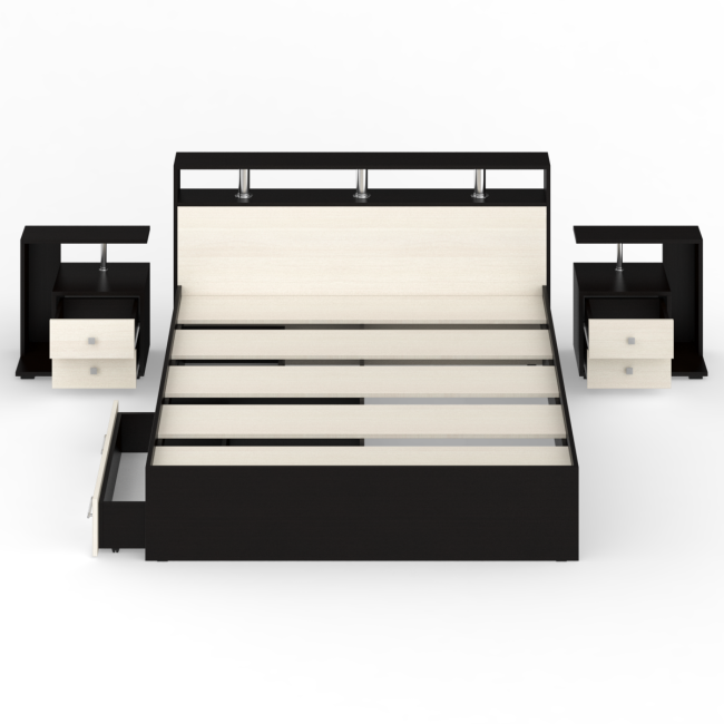 Кровать с ящиками 1600 Камелия + две тумбы цвет венге/дуб лоредо