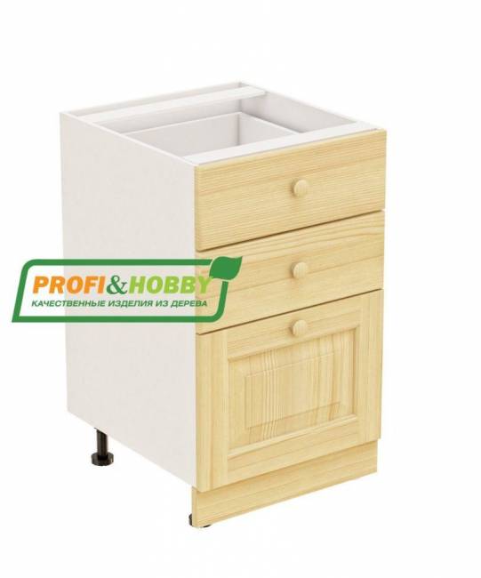 Тумба 3 ящика 500х530х720 + фасад сосна бесцветный лак