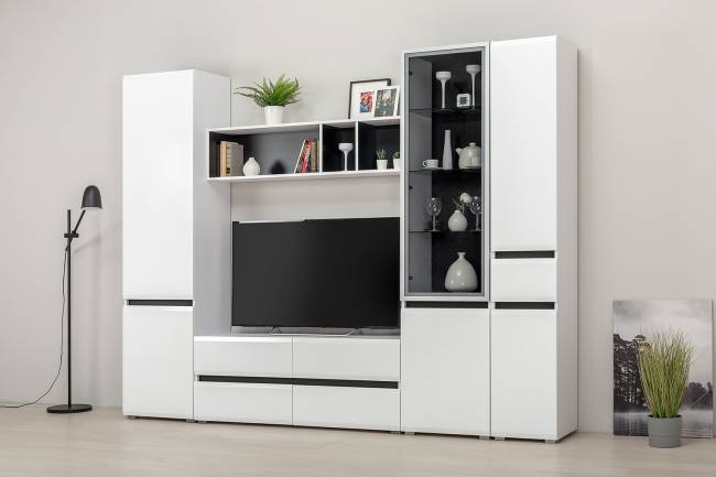 Шкаф Сидней 13.200 цвет белый/чёрный/МДФ белый глянец