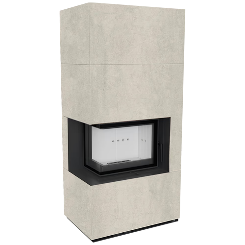 Каминокомплект Kratki PRO FLOKI NATURALI PIETRA DI SAVOIA PERLA BOCCIARDATA, угловое стекло слева