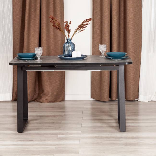 Стол обеденный раздвижной Малтидо/Maltido ЛДСП/HPL/металл, 130-160х75х75см, гранит тёмный/чёрный Гранит тёмный/чёрный ЛДСП/HPL/металл