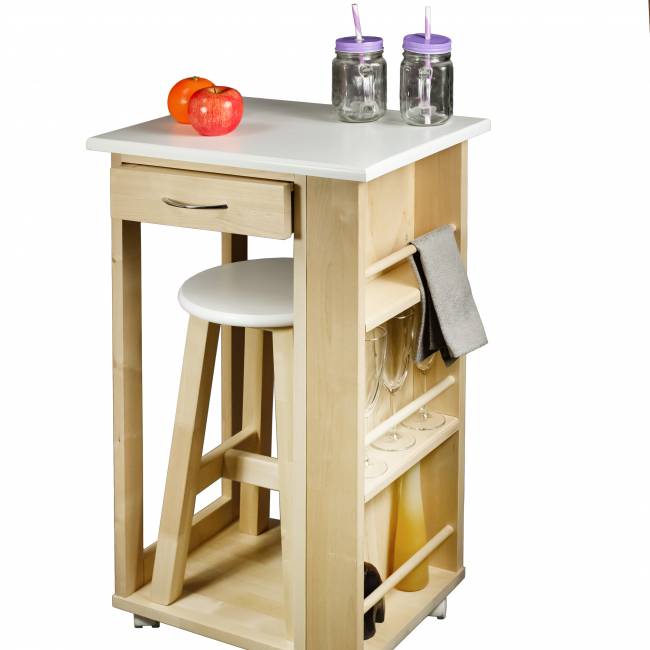 Тумба с табуретом белый/лак