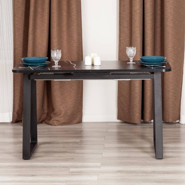 Стол обеденный раздвижной Малтидо/Maltido ЛДСП/HPL/металл, 130-160х75х75см, мрамор чёрный/чёрный Мрамор чёрный/чёрный ЛДСП/HPL/металл