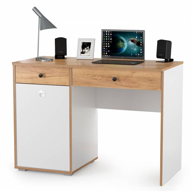 Стол письменный Вуди 12.42 цвет белый премиум/дуб крафт золотой