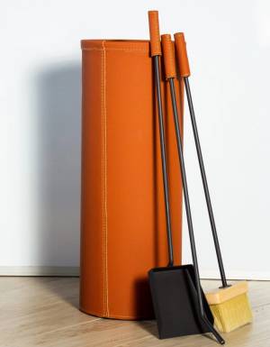 Ведро "Bern", с каминными принадлежностями, эко-кожа медно-рыжий