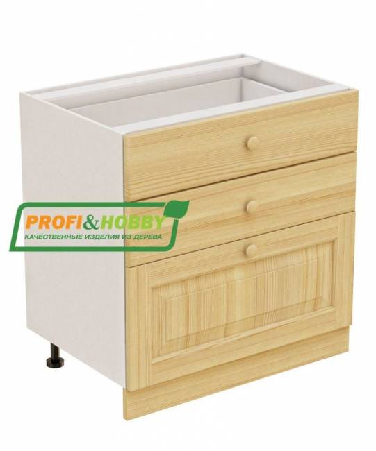 Тумба 3 ящика 800х530х720 + фасад сосна бесцветный лак
