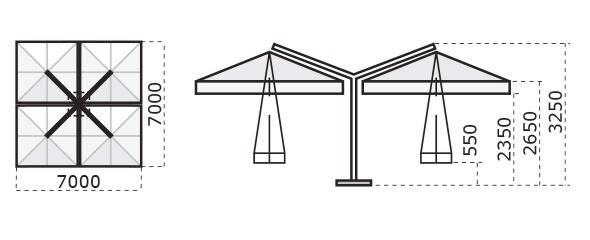 Зонт профессиональный четырехкупольный 7х7 м Wood Poker имитация ироко, слоновая кость 7000х7000 мм