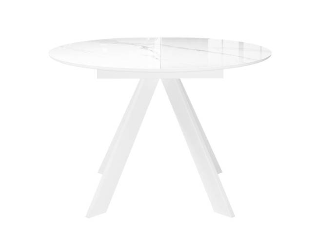 Стол DikLine SFC110 d1100 стекло Оптивайт Белый мрамор/подстолье белое/опоры белые