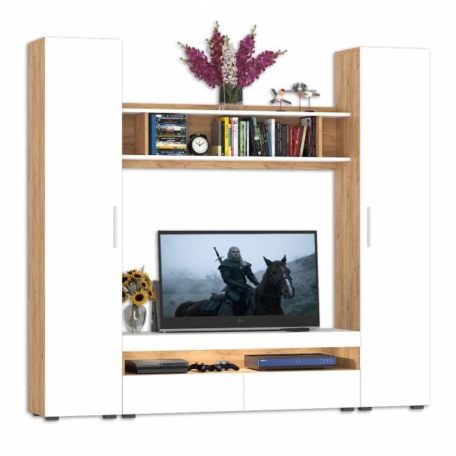 Стенка для гостиной Альба № 1 цвет дуб крафт золотой/белый премиум Стенка для гостиной Альба № 1 цвет дуб крафт золотой/белый премиум