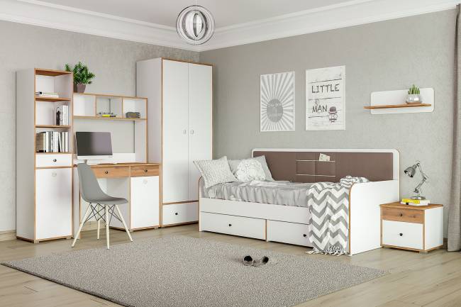 Шкаф для одежды Вуди 13.138 цвет белый премиум/дуб крафт золотой