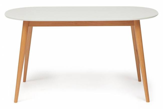 Стол обеденный Макс/Max МДФ/бук, 140х80х75см, белый/натуральный бук Белый+Натуральный ( Бук) основание бук, столешница мдф