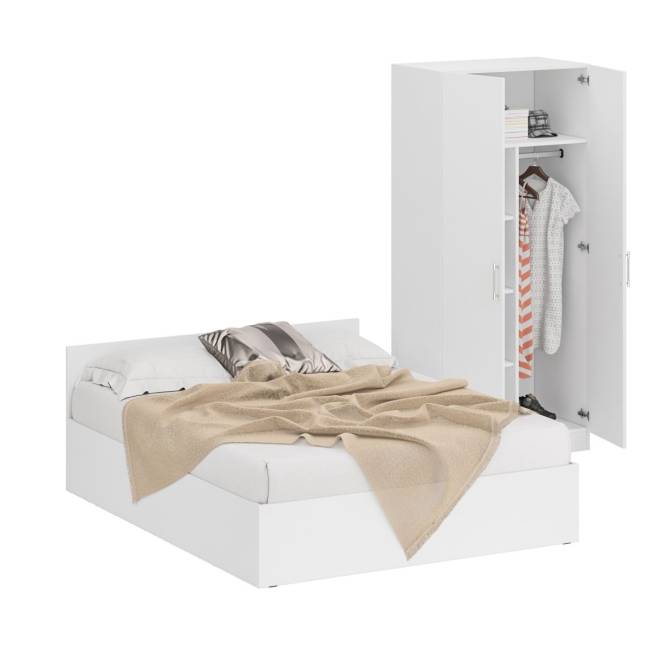 Кровать белая двуспальная 1600 со шкафом для одежды 2-х створчатым Стандарт цвет белый Кровать белая двуспальная 1600 со шкафом для одежды 2-х створчатым Стандарт цвет белый